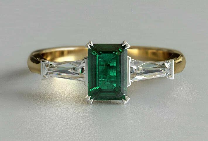 The Versailles Trilogy | Emerald & Baguette Ring in Gold Tone